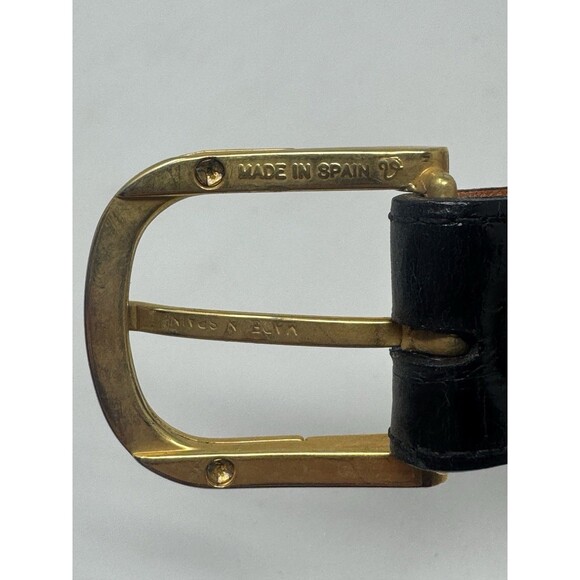 Genuine Alligator Black Belt Size 38 Womens Made In Spain 1” Wide Vintage main image 8